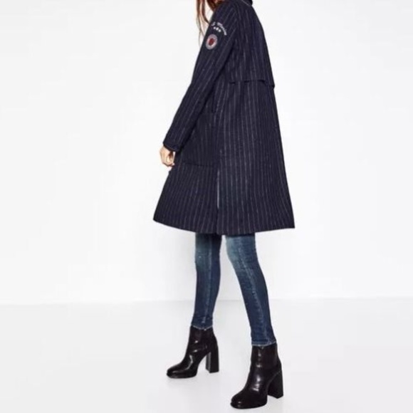 Zara Jackets & Blazers - Zara Trafaluc Navy Striped Cloth Jacket Coat XS